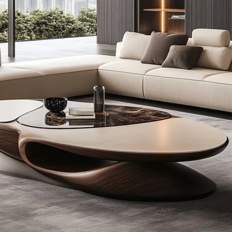 Brown Solid Wood Coffee Table | Luxury Minimalist Living Room Furniture
