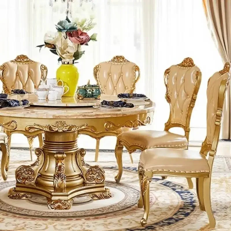 Gold Solid Oak Dining Table Set – Seats 6 | Minimalist European Design