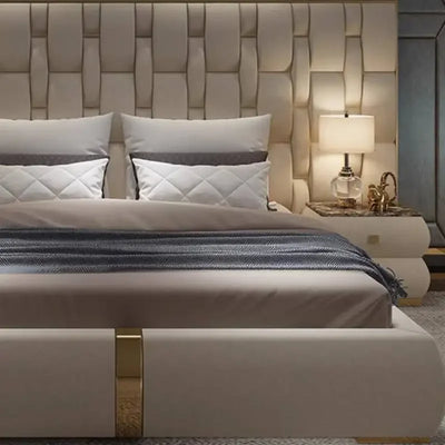Luxury Genuine Leather Double Bed Frame | King Size 1800mm | Padded Headboard | Minimalist Design