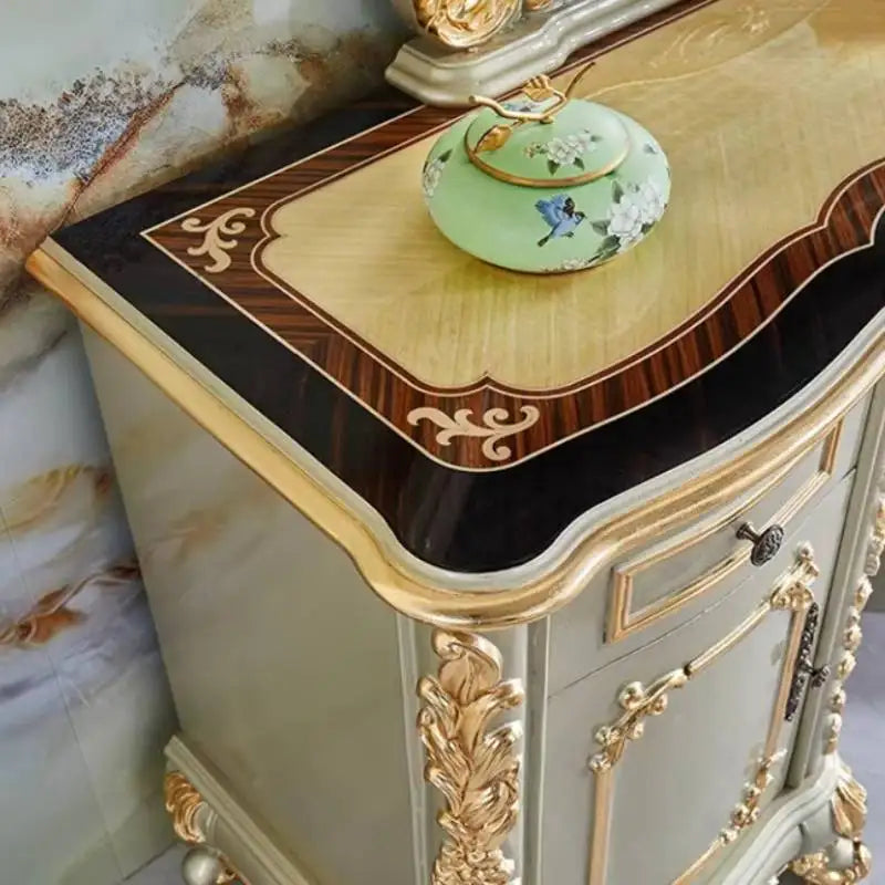 Italian Oak Makeup Vanity Desk with Mirror & Stool | 3-Drawer Dressing Table