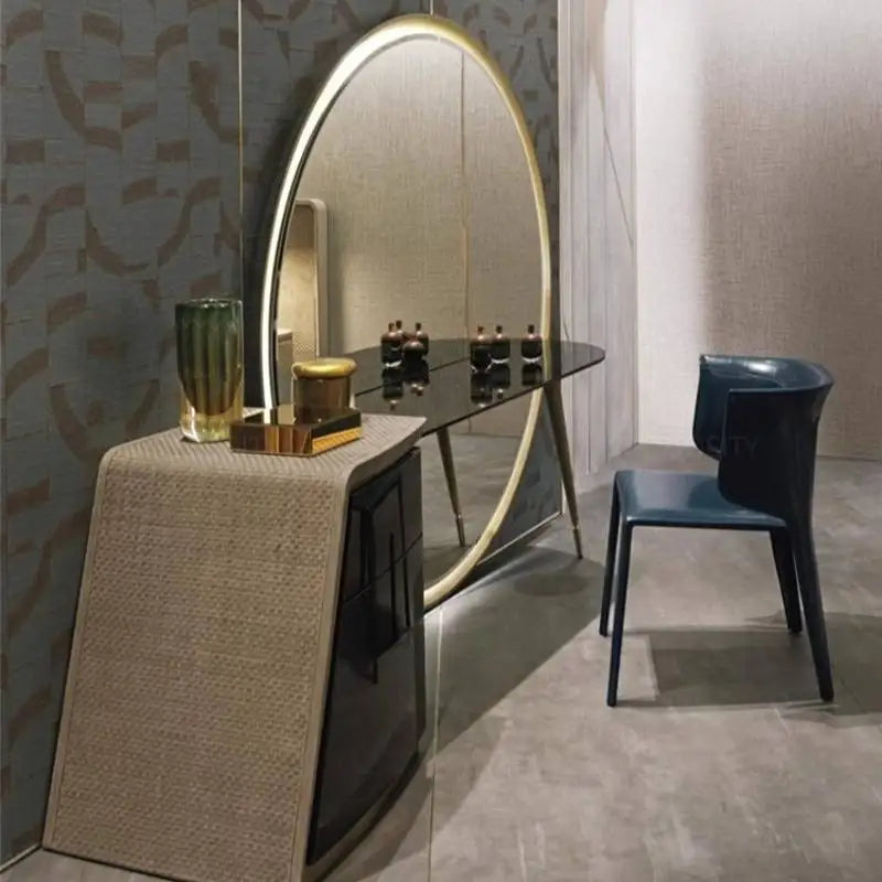Modern White Makeup Vanity Desk with Mirror & Stool | 2-Drawer Dressing Table