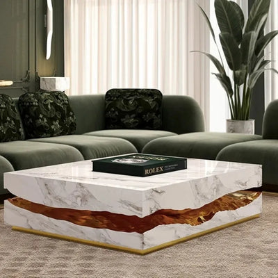 Black Marble Square Coffee Table | Luxury Living Room Furniture | European Design