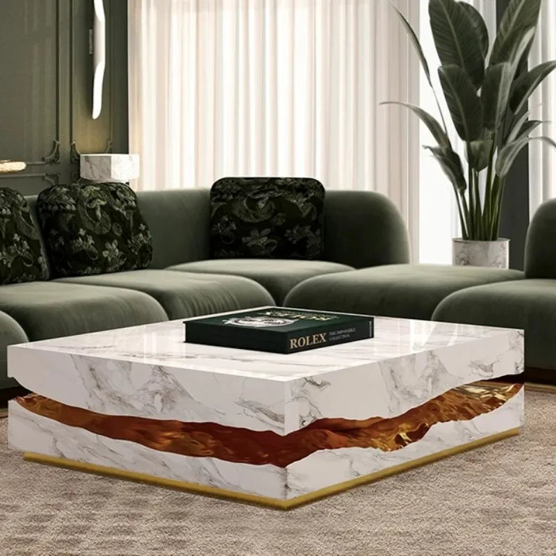 Black Marble Square Coffee Table | Luxury Living Room Furniture | European Design