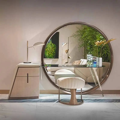 Modern White Makeup Vanity Desk with Mirror & Stool | 2-Drawer Dressing Table