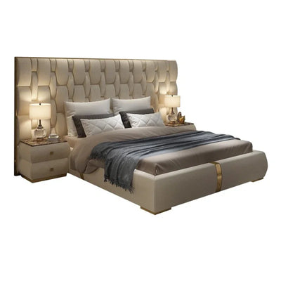 Luxury Genuine Leather Double Bed Frame | King Size 1800mm | Padded Headboard | Minimalist Design