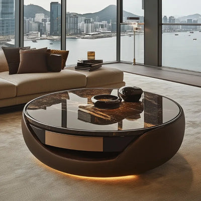 Round Solid Wood Coffee Table | Italian Minimalist Living Room Design