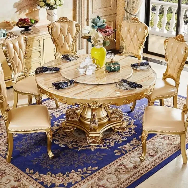 Gold Solid Oak Dining Table Set – Seats 6 | Minimalist European Design