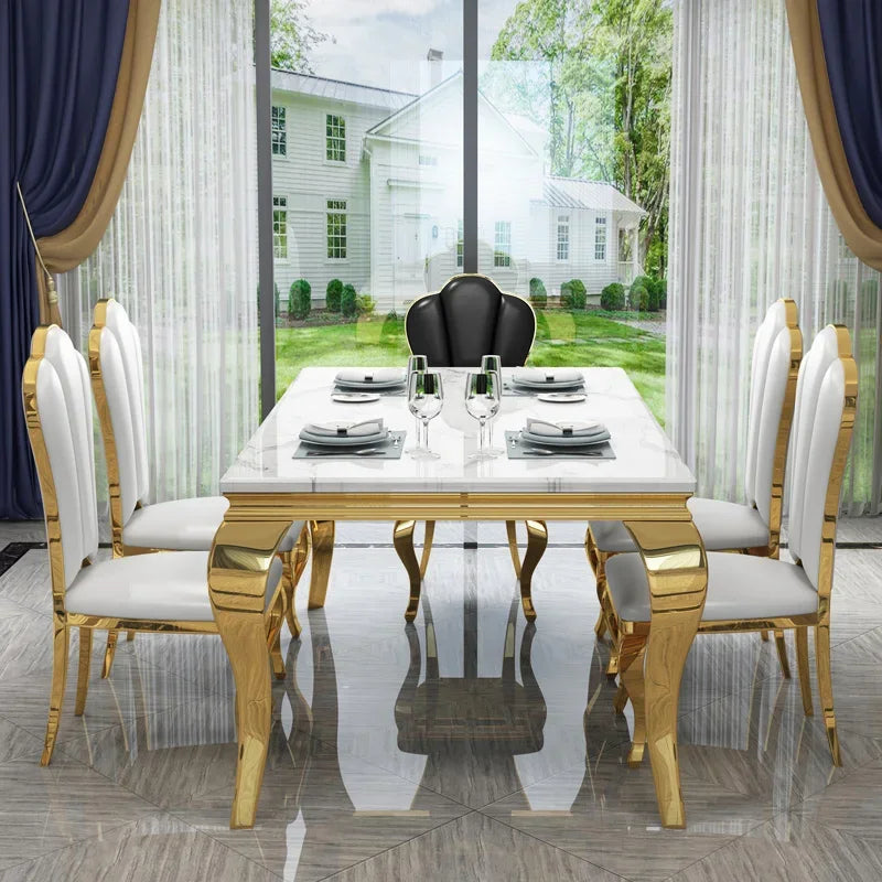 Marble Dining Table Set | Seats 6-8 | Genuine Marble Top | Minimalist Nordic Design