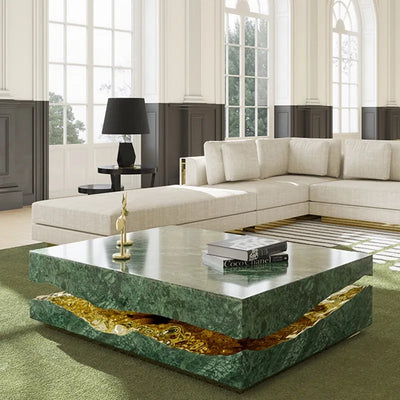 Black Marble Square Coffee Table | Luxury Living Room Furniture | European Design