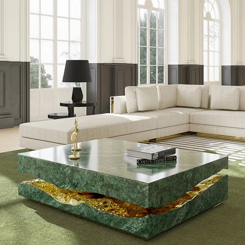 Black Marble Square Coffee Table | Luxury Living Room Furniture | European Design
