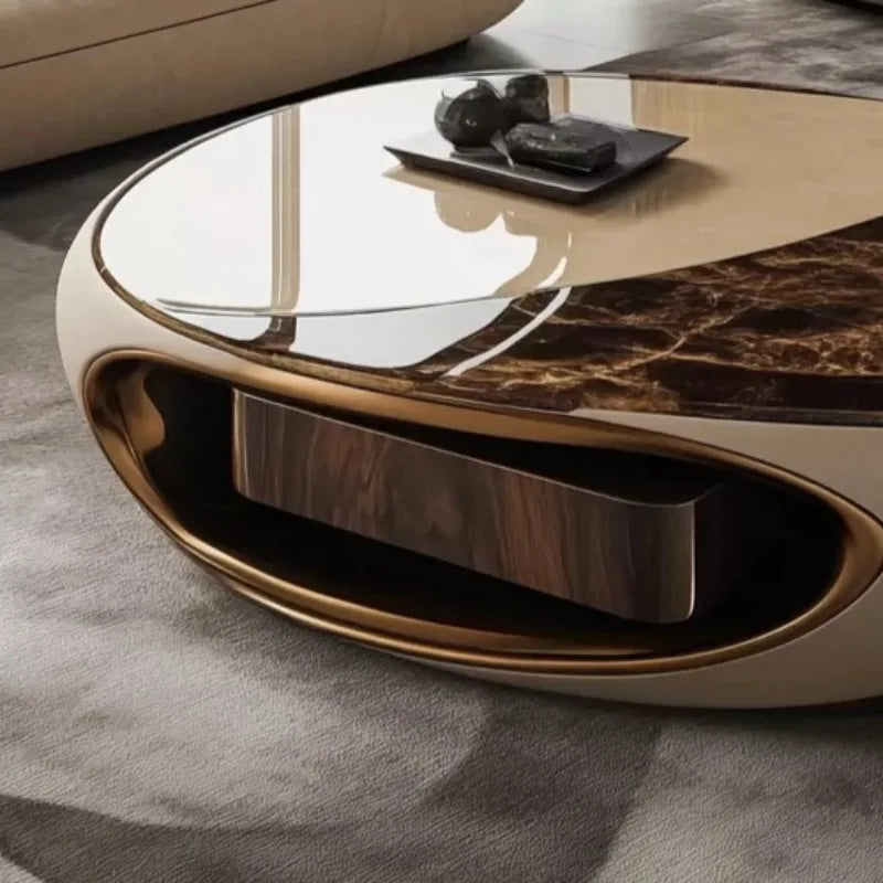 Oval Brown Solid Wood Coffee Table | Minimalist Living Room Furniture