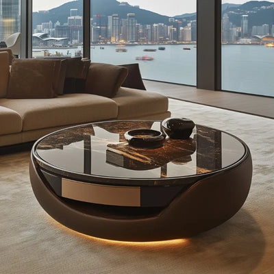 Round Solid Wood Coffee Table | Italian Minimalist Living Room Design
