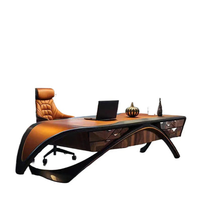 Executive Black Walnut Office Desk | Curved Arc Design | 3200mm