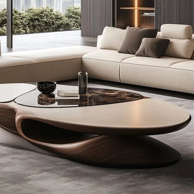 Brown Solid Wood Coffee Table | Luxury Minimalist Living Room Furniture