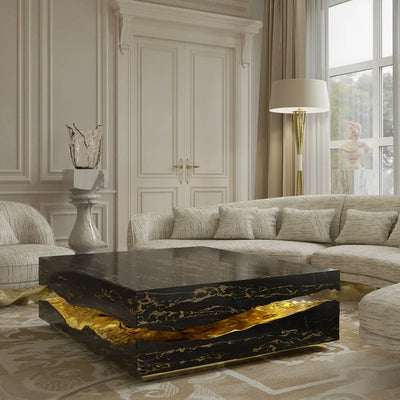 Black Marble Square Coffee Table | Luxury Living Room Furniture | European Design
