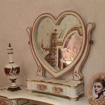 Pink Birch Wood Makeup Vanity Desk with Mirror & Stool | 3 Drawers