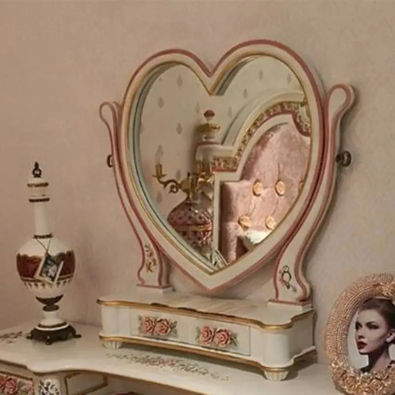 Pink Birch Wood Makeup Vanity Desk with Mirror & Stool | 3 Drawers
