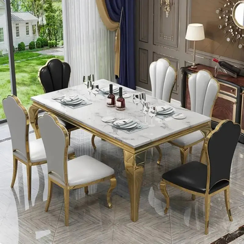 Marble Dining Table Set | Seats 6-8 | Genuine Marble Top | Minimalist Nordic Design