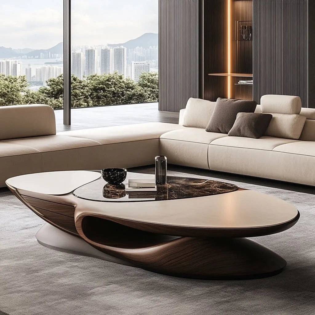 Brown Solid Wood Coffee Table | Luxury Minimalist Living Room Furniture