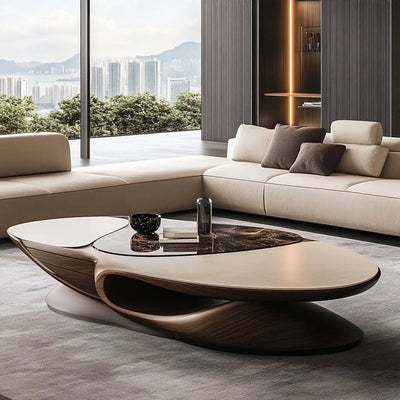Brown Solid Wood Coffee Table | Luxury Minimalist Living Room Furniture