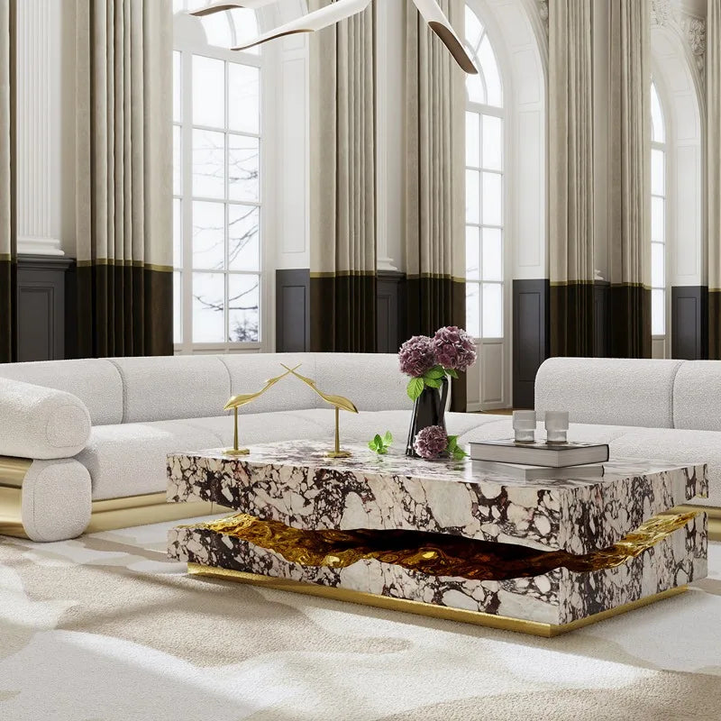 Black Marble Square Coffee Table | Luxury Living Room Furniture | European Design