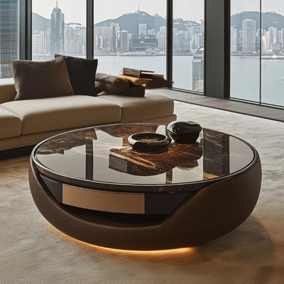 Round Solid Wood Coffee Table | Italian Minimalist Living Room Design