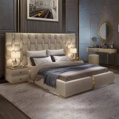 Luxury Genuine Leather Double Bed Frame | King Size 1800mm | Padded Headboard | Minimalist Design