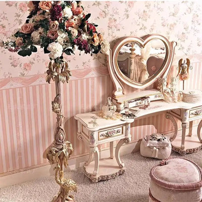 Pink Birch Wood Makeup Vanity Desk with Mirror & Stool | 3 Drawers