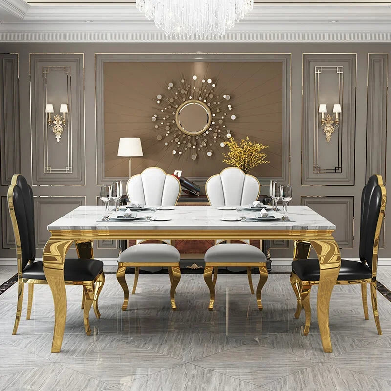 Marble Dining Table Set | Seats 6-8 | Genuine Marble Top | Minimalist Nordic Design