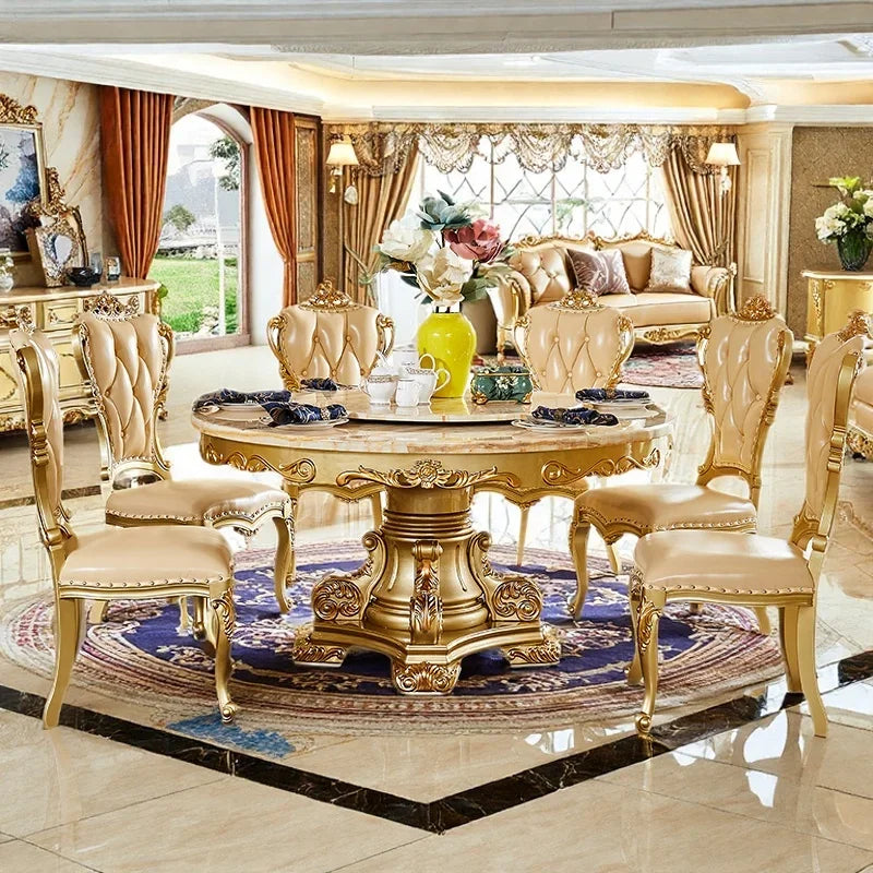 Gold Solid Oak Dining Table Set – Seats 6 | Minimalist European Design