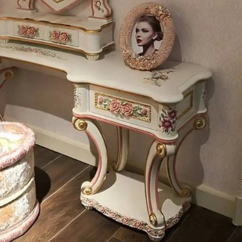 Pink Birch Wood Makeup Vanity Desk with Mirror & Stool | 3 Drawers