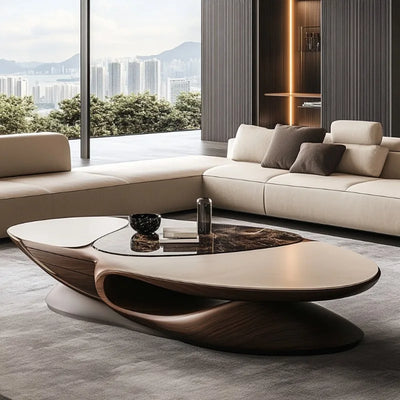 Brown Solid Wood Coffee Table | Luxury Minimalist Living Room Furniture