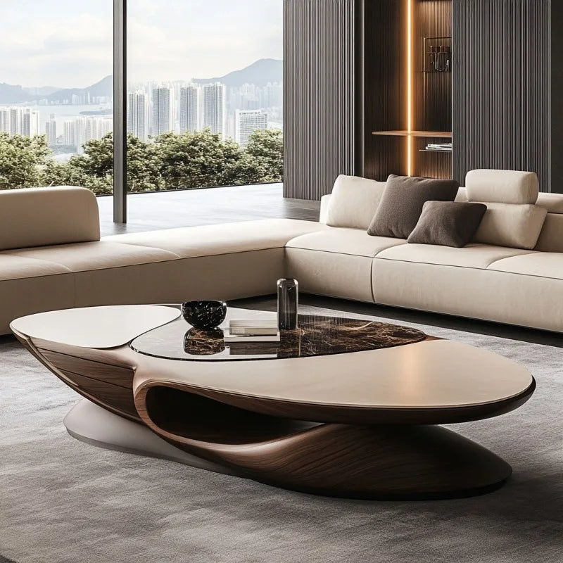 Brown Solid Wood Coffee Table | Luxury Minimalist Living Room Furniture