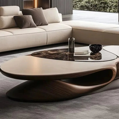 Brown Solid Wood Coffee Table | Luxury Minimalist Living Room Furniture