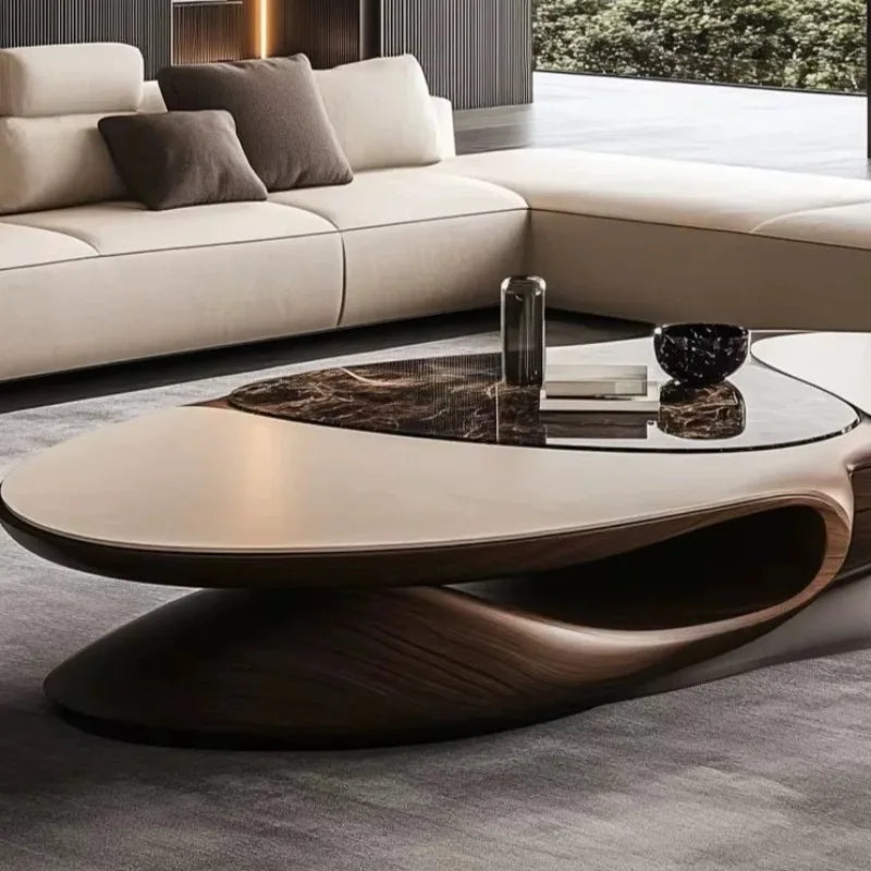 Brown Solid Wood Coffee Table | Luxury Minimalist Living Room Furniture