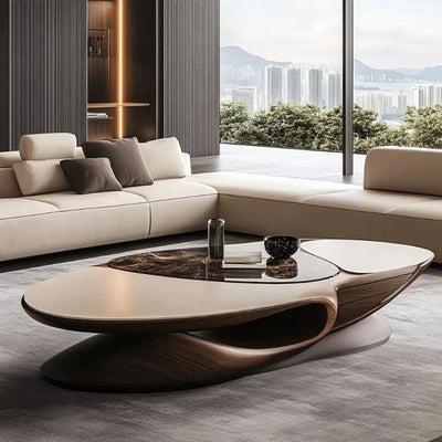 Brown Solid Wood Coffee Table | Luxury Minimalist Living Room Furniture