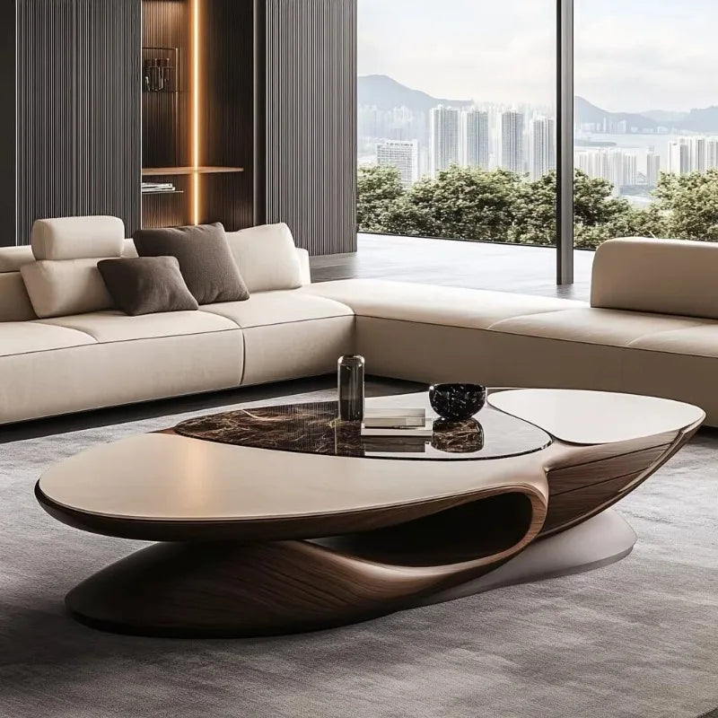 Brown Solid Wood Coffee Table | Luxury Minimalist Living Room Furniture