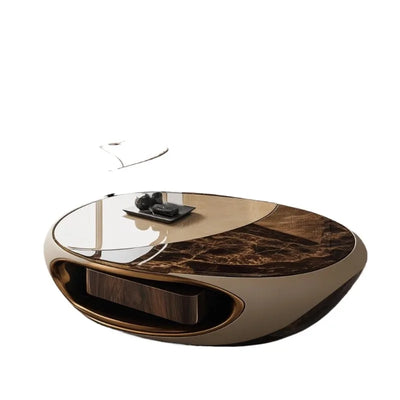 Oval Brown Solid Wood Coffee Table | Minimalist Living Room Furniture