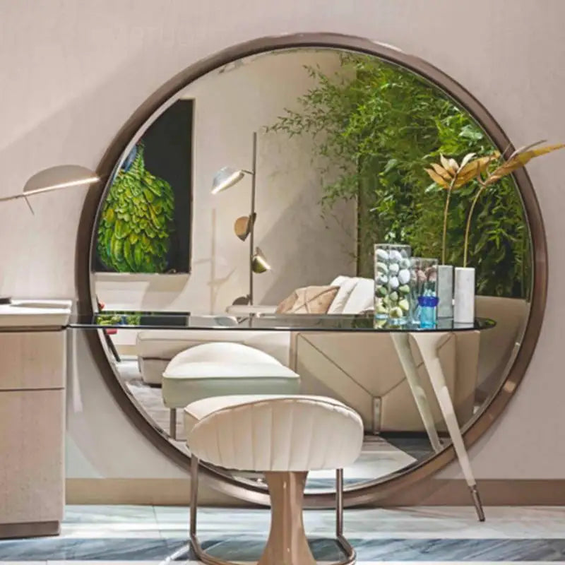 Modern White Makeup Vanity Desk with Mirror & Stool | 2-Drawer Dressing Table